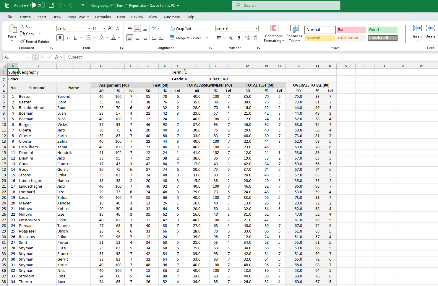 Excel Export